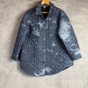 Tribal Jeans Womens Blue Floral Quilted Shacket Bleach Wash Jacket L Cottagecore